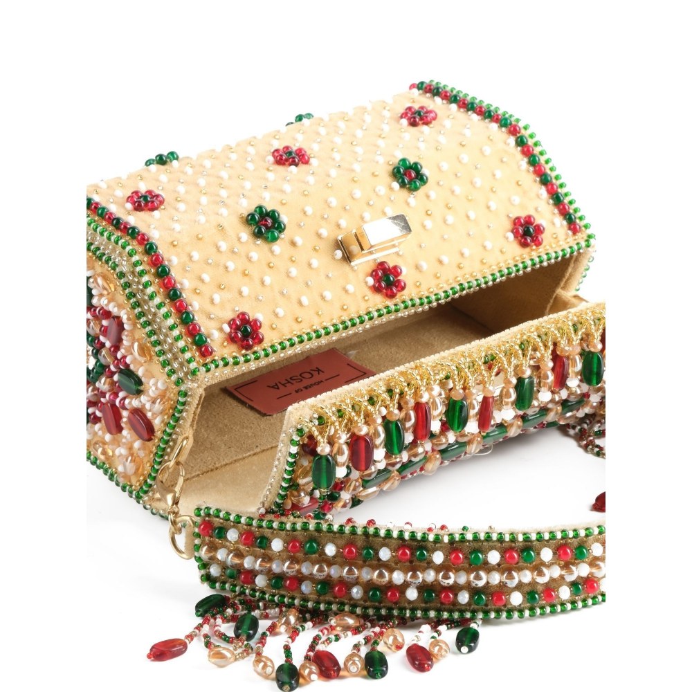 House Of Kosha Noor Multi-Colour Suede Embellished Hand Bag