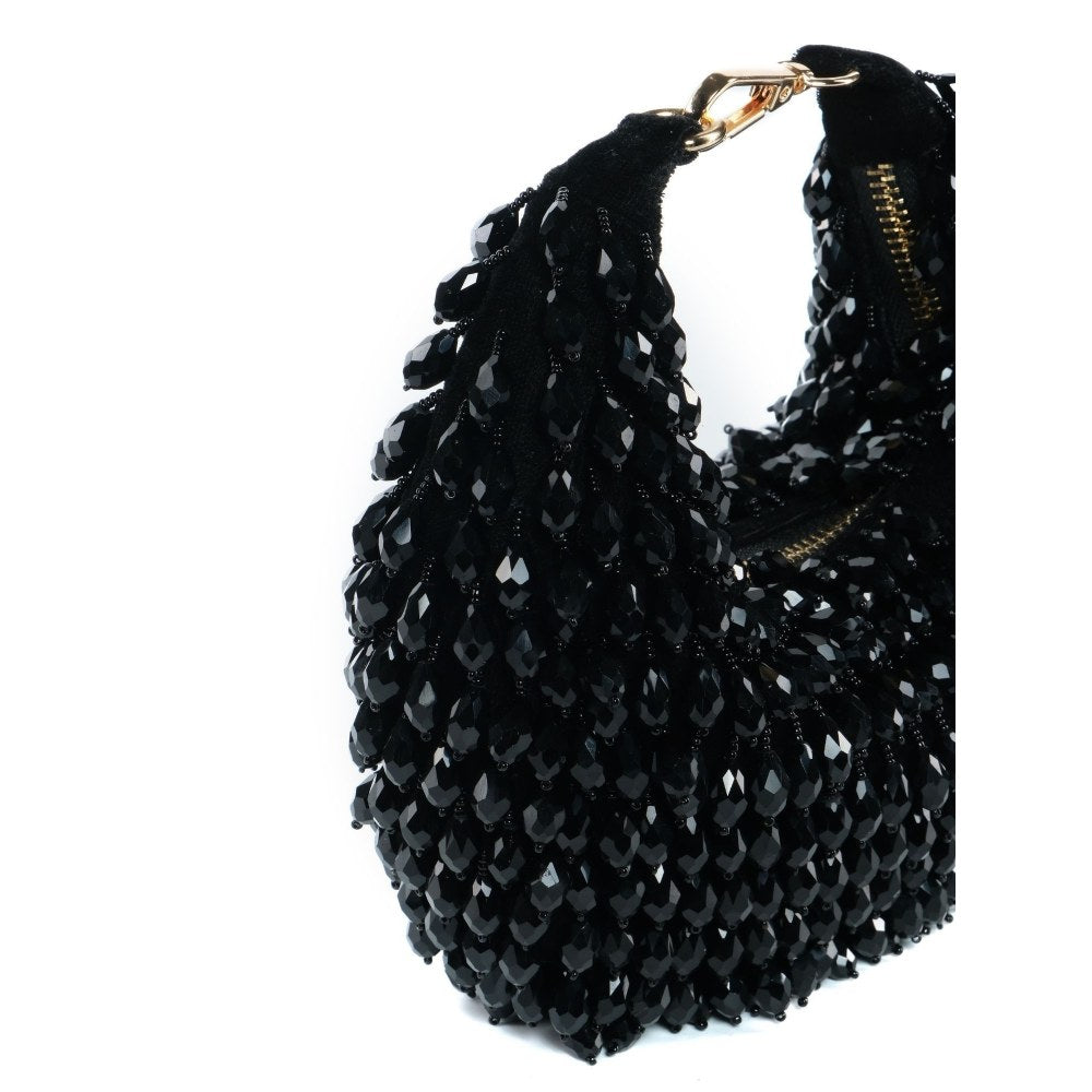House Of Kosha Ophelia Black Suede Embellished Hobo Bag