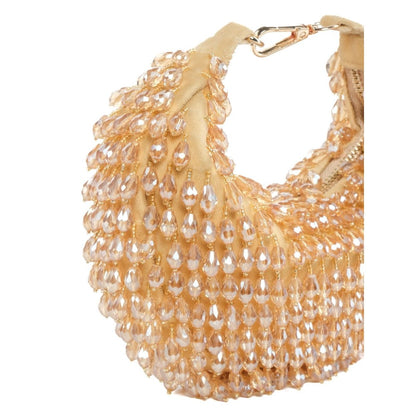 House Of Kosha Ophelia Gold Suede Embellished Hobo Bag