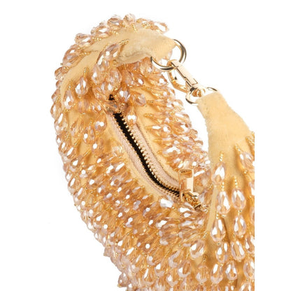 House Of Kosha Ophelia Gold Suede Embellished Hobo Bag