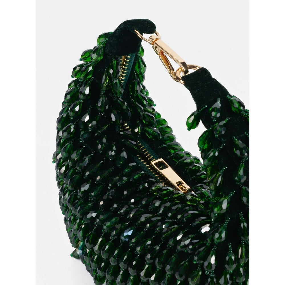House Of Kosha Ophelia Green Suede Embellished Hobo Bag
