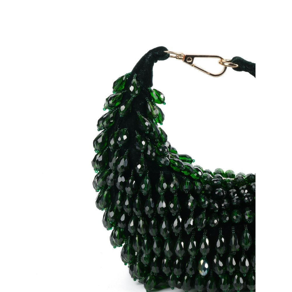 House Of Kosha Ophelia Green Suede Embellished Hobo Bag