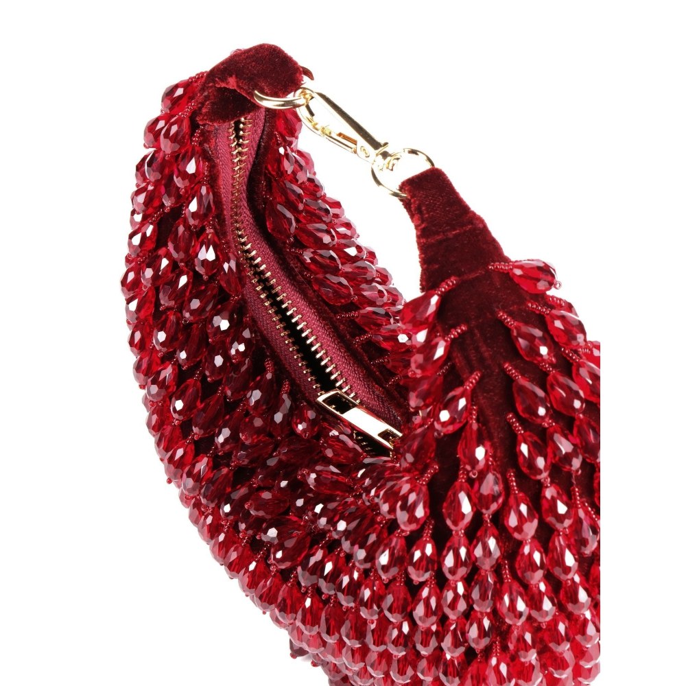 House Of Kosha Ophelia Maroon Suede Embellished Hobo Bag