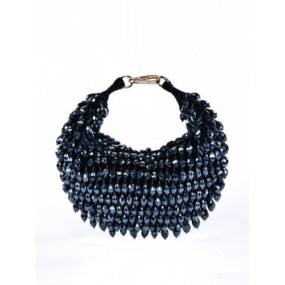 House Of Kosha Ophelia Navy Blue Suede Embellished Hobo Bag