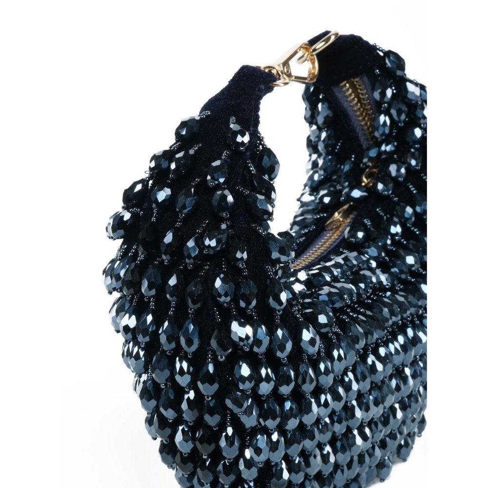 House Of Kosha Ophelia Navy Blue Suede Embellished Hobo Bag