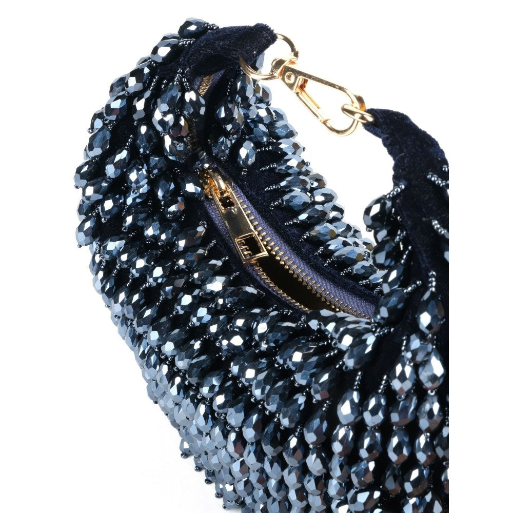House Of Kosha Ophelia Navy Blue Suede Embellished Hobo Bag