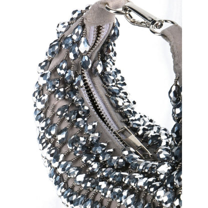 House Of Kosha Ophelia Grey Suede Embellished Hobo Bag