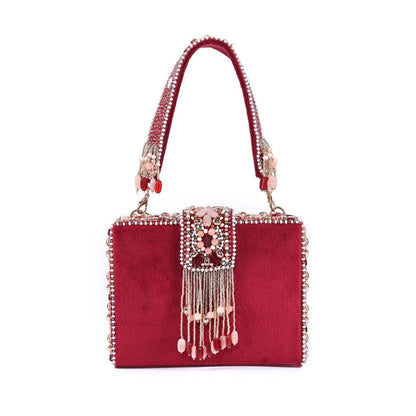 House Of Kosha Sara Maroon Suede Embellished Box Clucth