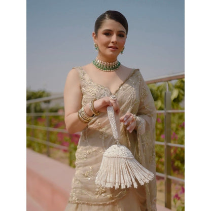 House Of Kosha Sophia Ivhandcrafted Bagory Suede Pearl Bucket Bag