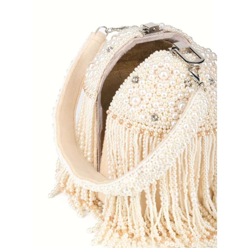 House Of Kosha Sophia Ivhandcrafted Bagory Suede Pearl Bucket Bag