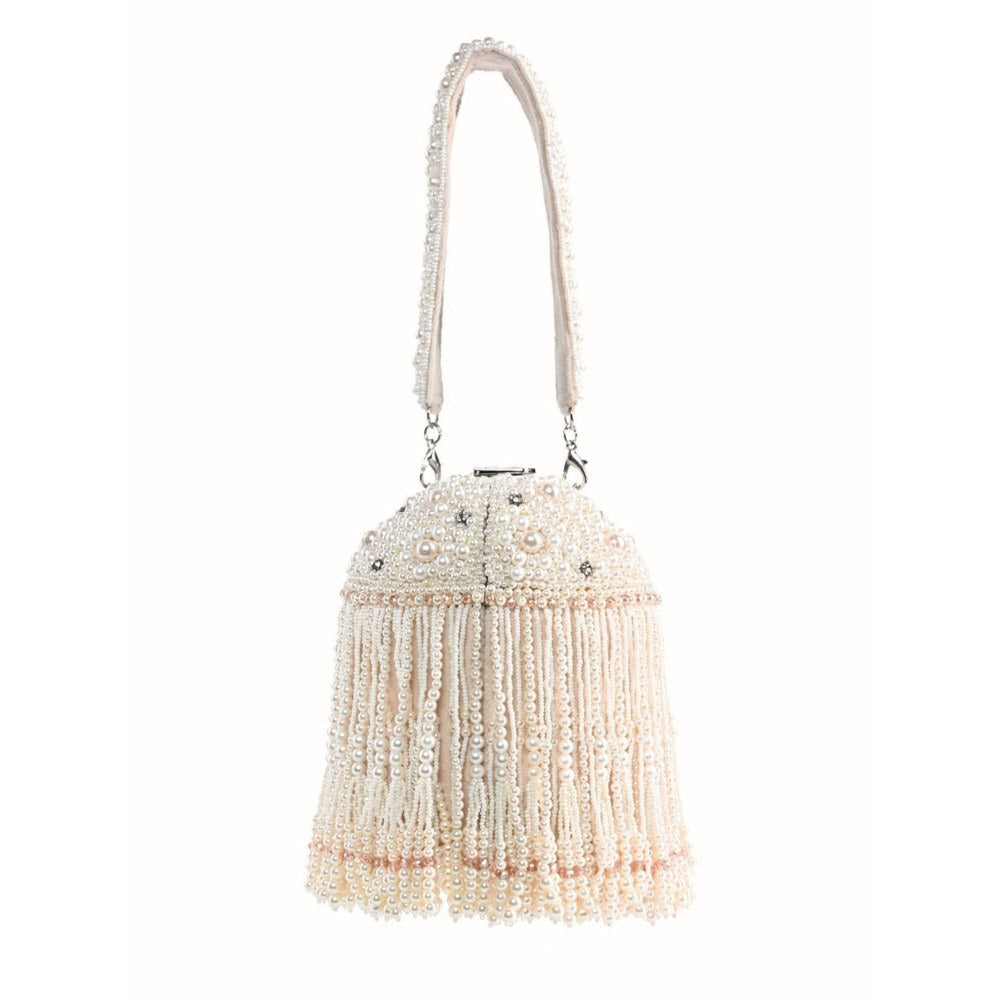 House Of Kosha Sophia Ivhandcrafted Bagory Suede Pearl Bucket Bag