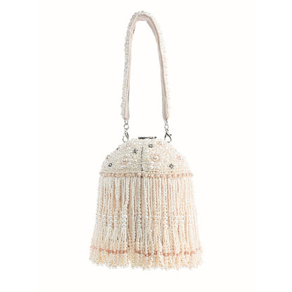 House Of Kosha Sophia Ivhandcrafted Bagory Suede Pearl Bucket Bag