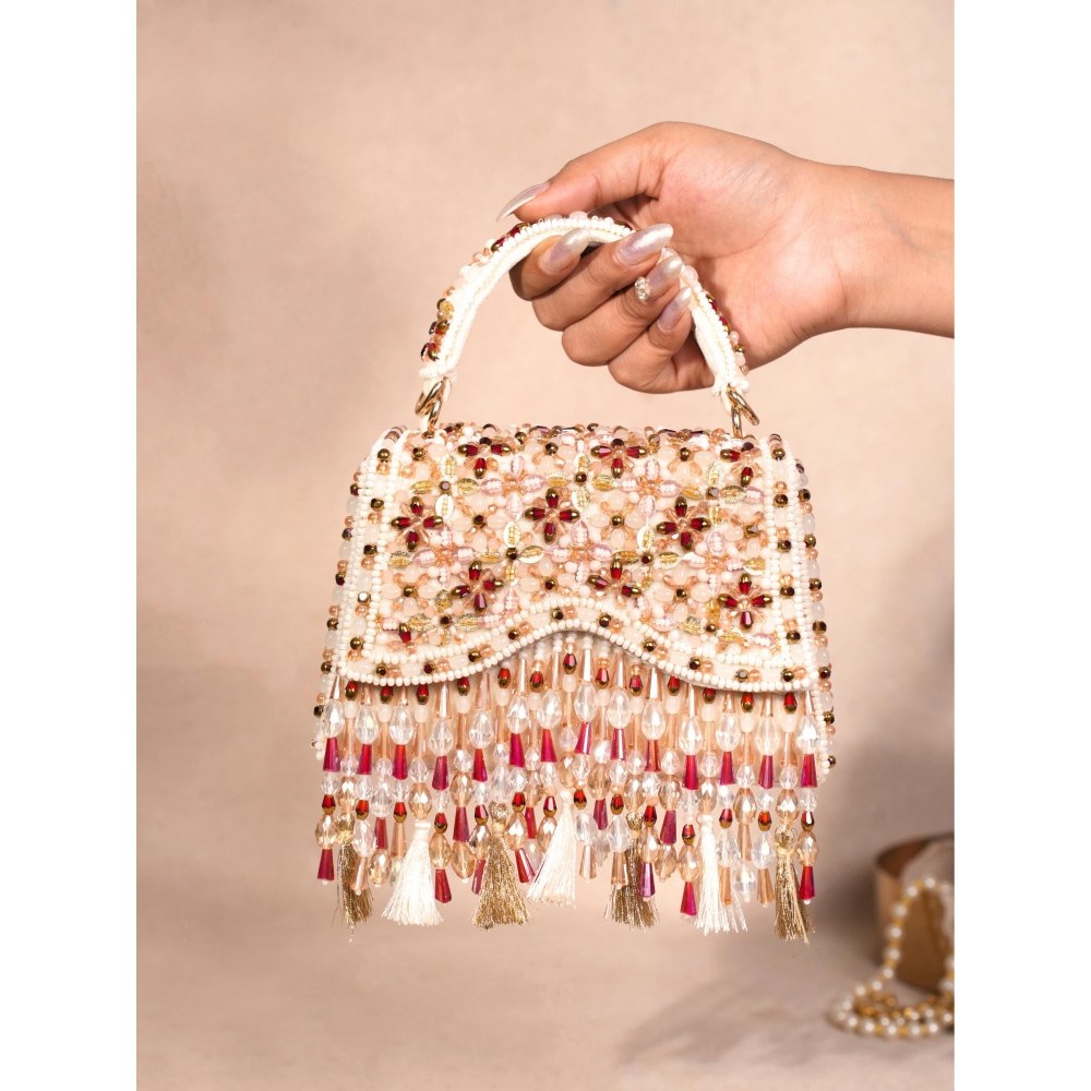 House Of Kosha Elara Multi-Color Suede Embellished Clutch with Detachable Sling Chain