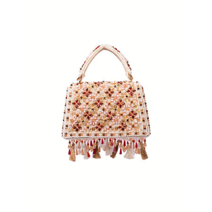 House Of Kosha Elara Multi-Color Suede Embellished Clutch with Detachable Sling Chain