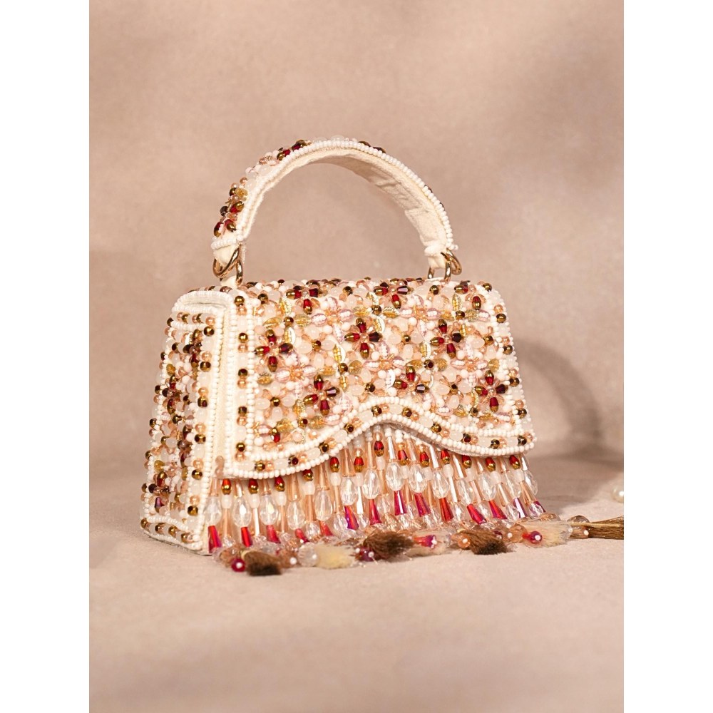House Of Kosha Elara Multi-Color Suede Embellished Clutch with Detachable Sling Chain