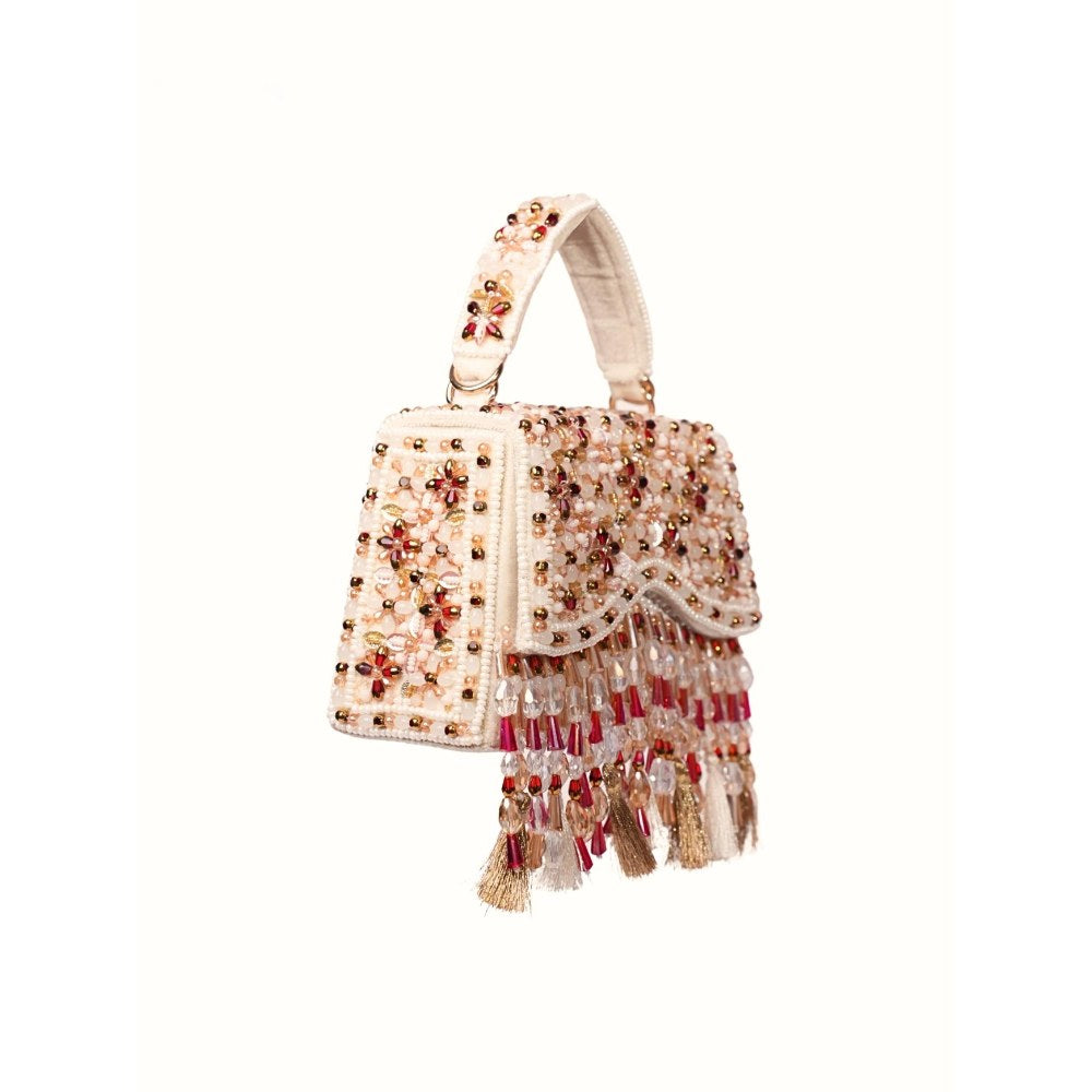 House Of Kosha Elara Multi-Color Suede Embellished Clutch with Detachable Sling Chain