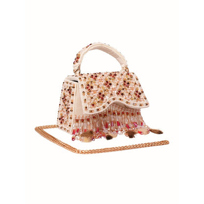 House Of Kosha Elara Multi-Color Suede Embellished Clutch with Detachable Sling Chain