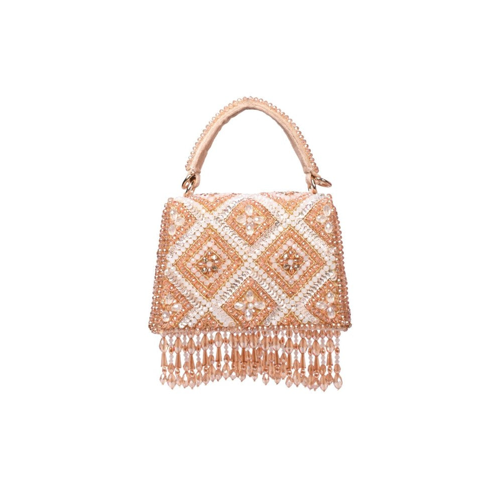 House Of Kosha Elara Gold Pastel Suede Embellished Clutch with Detachable Sling Chain