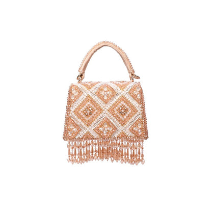 House Of Kosha Elara Gold Pastel Suede Embellished Clutch with Detachable Sling Chain