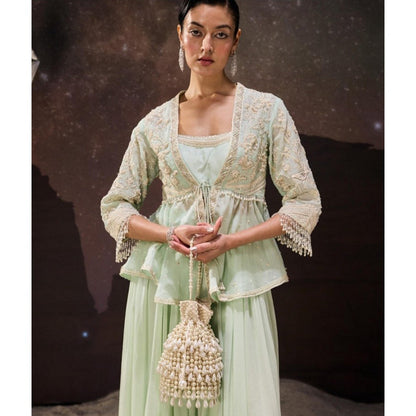 House Of Kosha Zarah Ivory Pearl Suede Potli with Detachable Strap