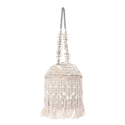 House Of Kosha Nova Silver Suede Embellished Potli with Detachable Strap