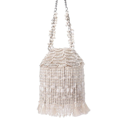 House Of Kosha Nova Silver Suede Embellished Potli with Detachable Strap