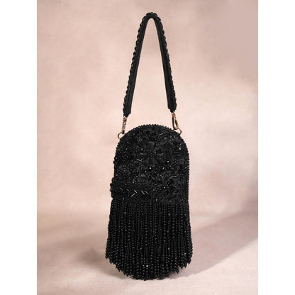 House Of Kosha Azmat Black Suede Embellished Clutch with Detachable Strap
