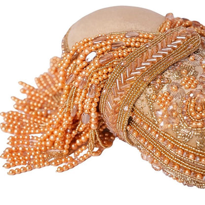 House Of Kosha Azmat Gold Suede Embellished Clutch with Detachable Strap
