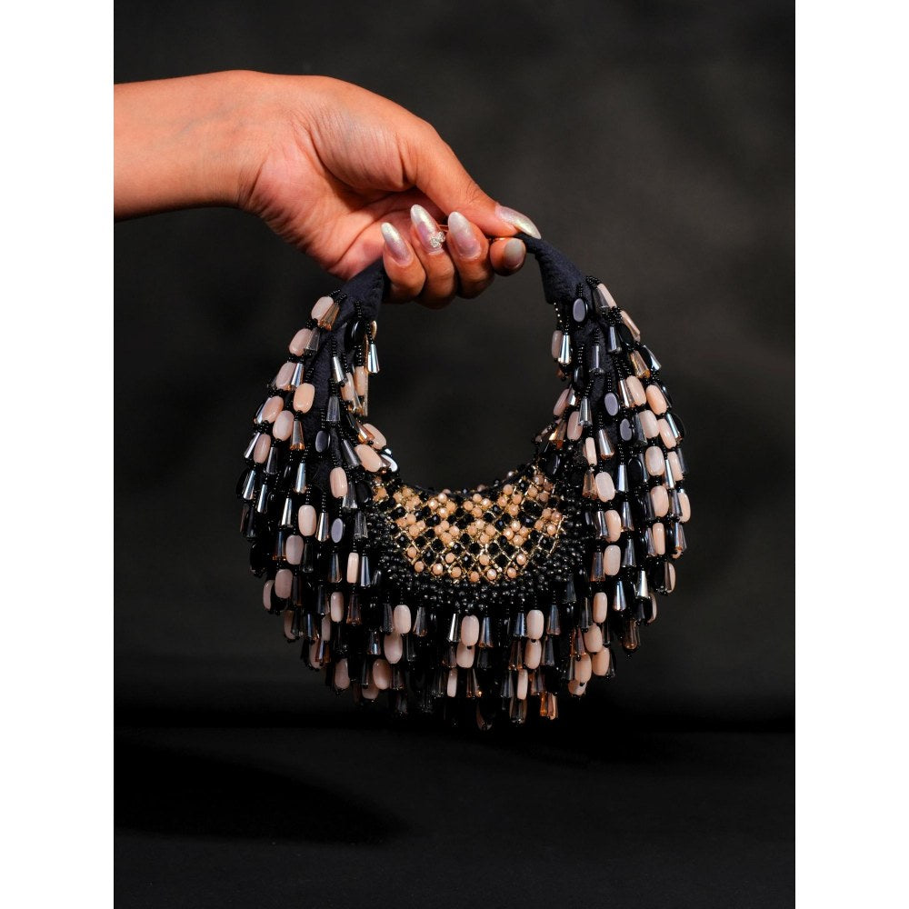 House Of Kosha Alara Black Pastel Suede Embellished Clutch