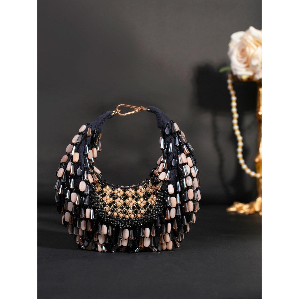 House Of Kosha Alara Black Pastel Suede Embellished Clutch