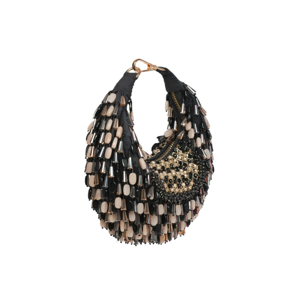 House Of Kosha Alara Black Pastel Suede Embellished Clutch