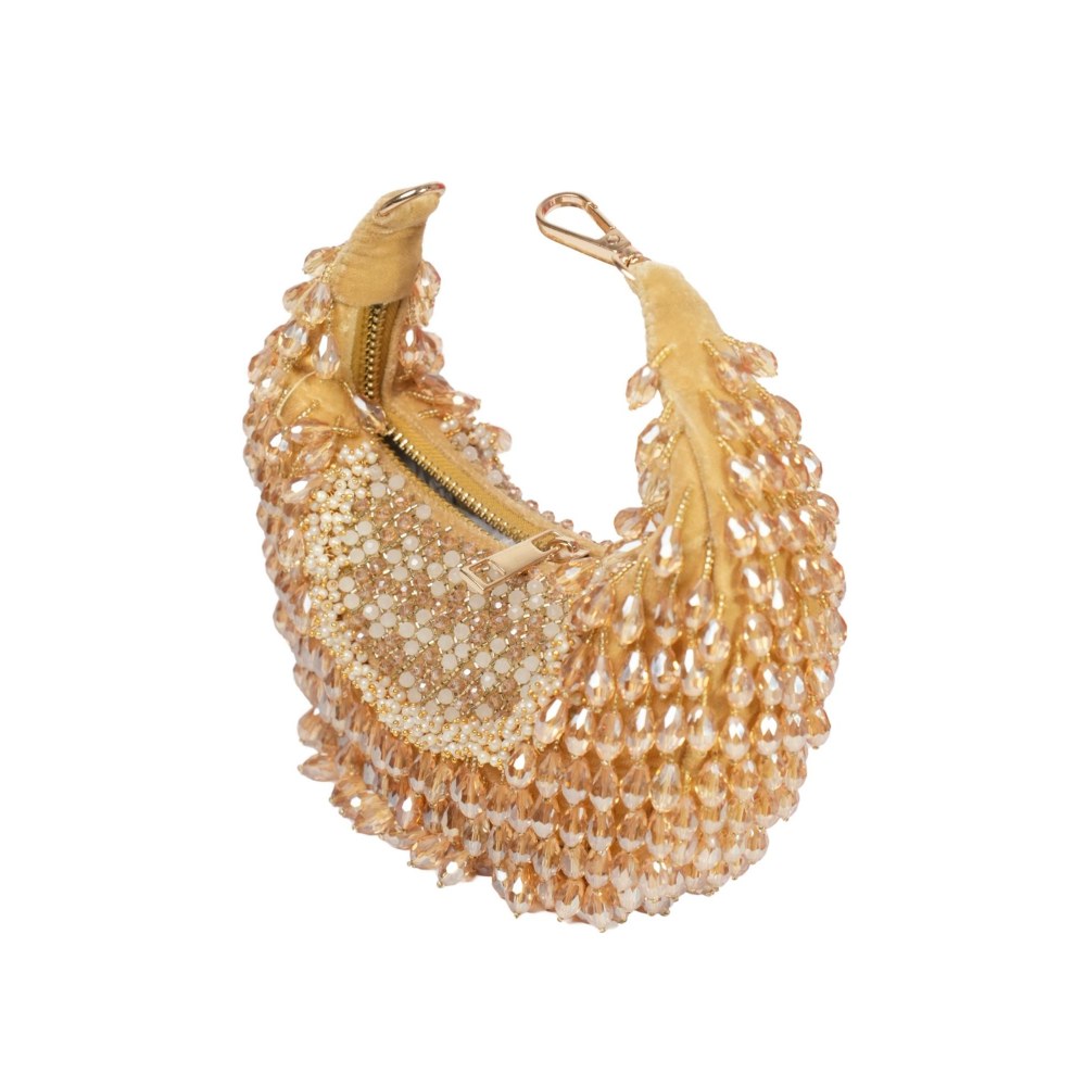 House Of Kosha Alara Gold Suede Embellished Clutch