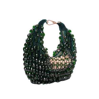 House Of Kosha Alara Green Suede Embellished Clutch