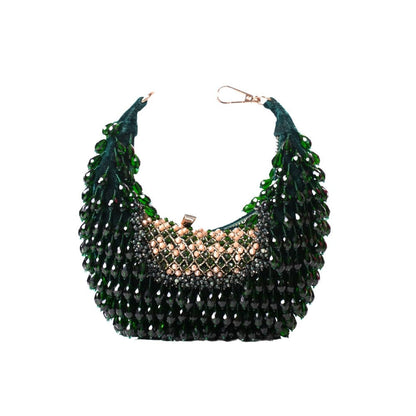 House Of Kosha Alara Green Suede Embellished Clutch