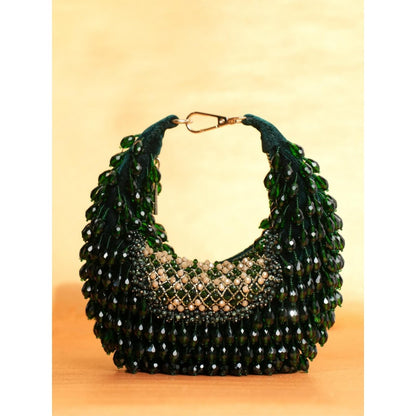 House Of Kosha Alara Green Suede Embellished Clutch