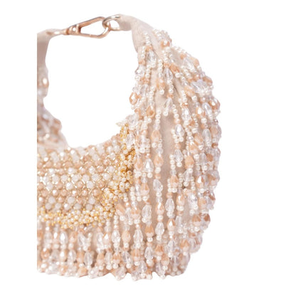 House Of Kosha Alara Ivory Pastel Suede Embellished Clutch