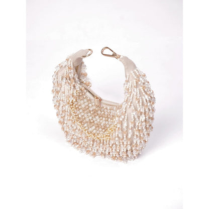House Of Kosha Alara Ivory Pastel Suede Embellished Clutch