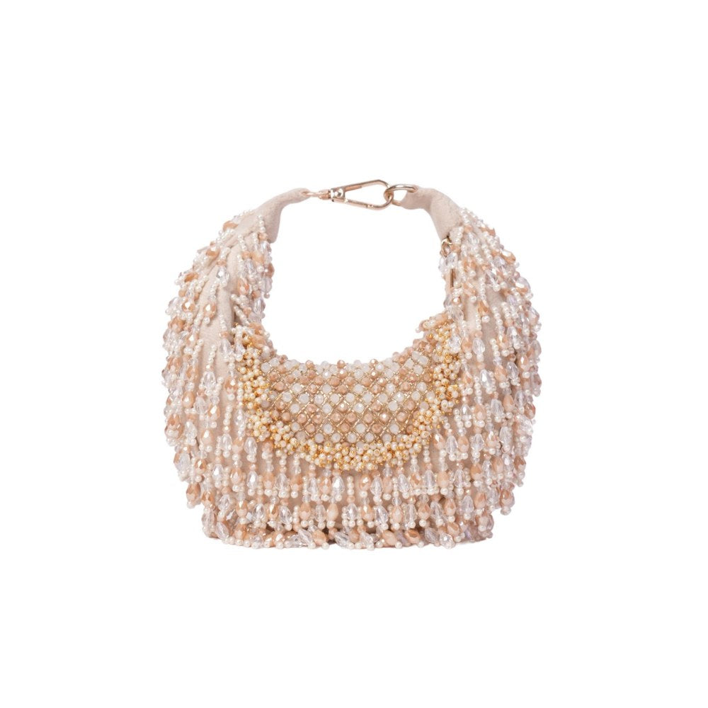 House Of Kosha Alara Ivory Pastel Suede Embellished Clutch