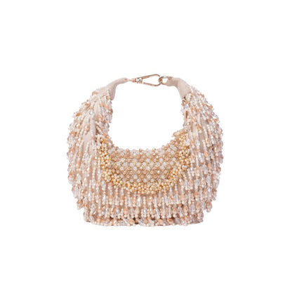 House Of Kosha Alara Ivory Pastel Suede Embellished Clutch