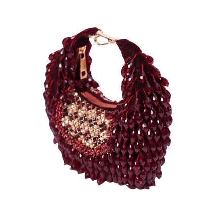 House Of Kosha Alara Maroon Suede Embellished Clutch