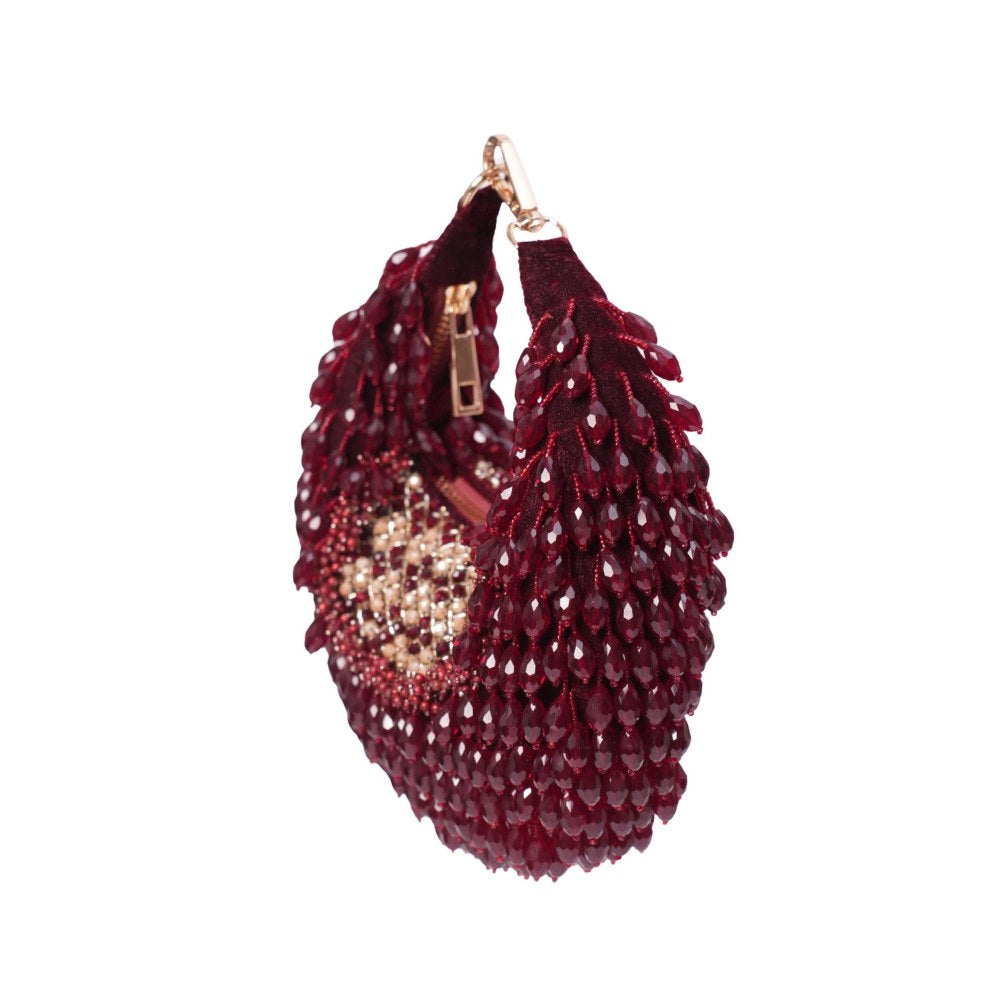 House Of Kosha Alara Maroon Suede Embellished Clutch