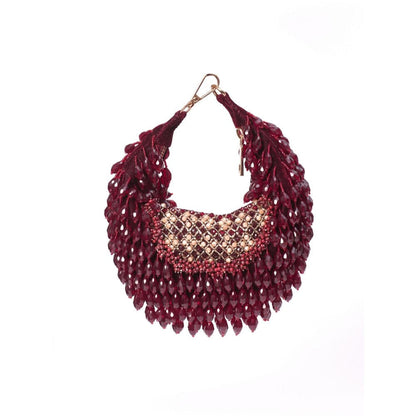 House Of Kosha Alara Maroon Suede Embellished Clutch