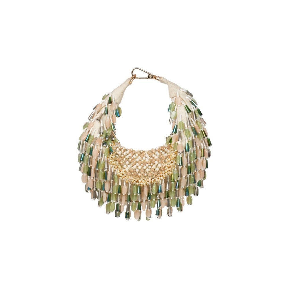 House Of Kosha Alara Green Pastel Suede Embellished Clutch