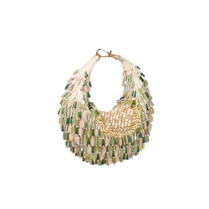 House Of Kosha Alara Green Pastel Suede Embellished Clutch