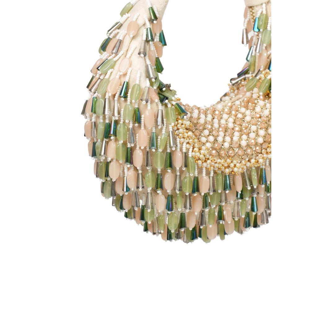 House Of Kosha Alara Green Pastel Suede Embellished Clutch