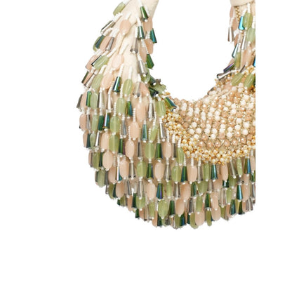 House Of Kosha Alara Green Pastel Suede Embellished Clutch