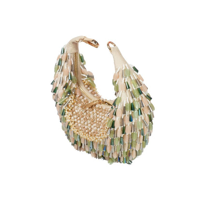 House Of Kosha Alara Green Pastel Suede Embellished Clutch