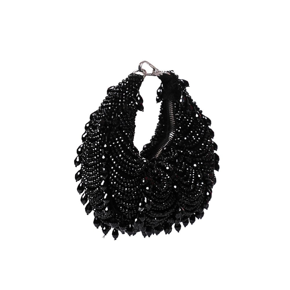 House Of Kosha Emma Black Suede Pearl Embellished Clutch