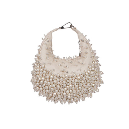 House Of Kosha Aliya Ivory Suede Embellished Clutch