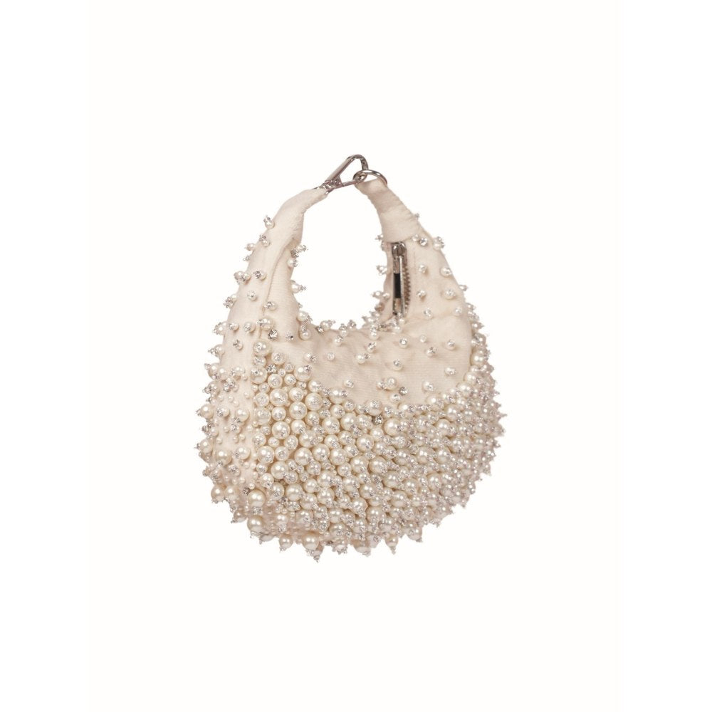 House Of Kosha Aliya Ivory Suede Embellished Clutch